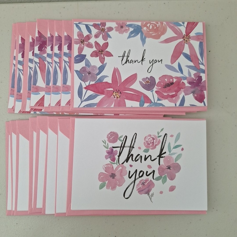 Lot of 16 Vintage Thank You Cards w/ Envelopes Blank Interior Flowers 4" x 6"